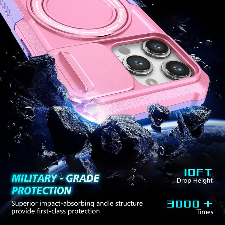 For iPhone 15 Pro Max Sliding Camshield MagSafe Holder TPU Hybrid PC Phone Case(Purple Pink) - HoMEdemic™ 