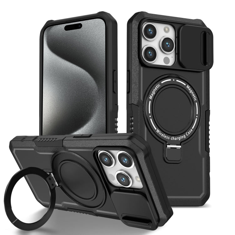 For iPhone 15 Pro Sliding Camshield Magsafe Holder TPU Hybrid PC Phone Case(Black) - HoMEdemic™ 
