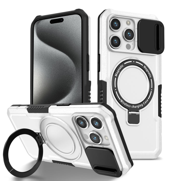 For iPhone 15 Pro Sliding Camshield Magsafe Holder TPU Hybrid PC Phone Case(Black White) - HoMEdemic™ 