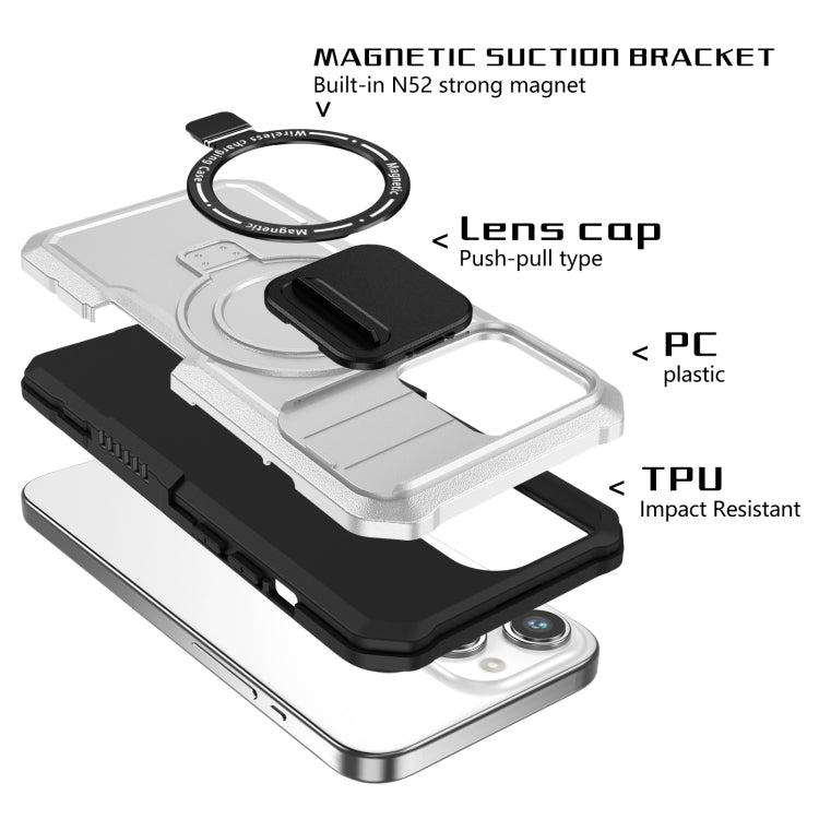 For iPhone 15 Pro Sliding Camshield Magsafe Holder TPU Hybrid PC Phone Case(Black White) - HoMEdemic™ 