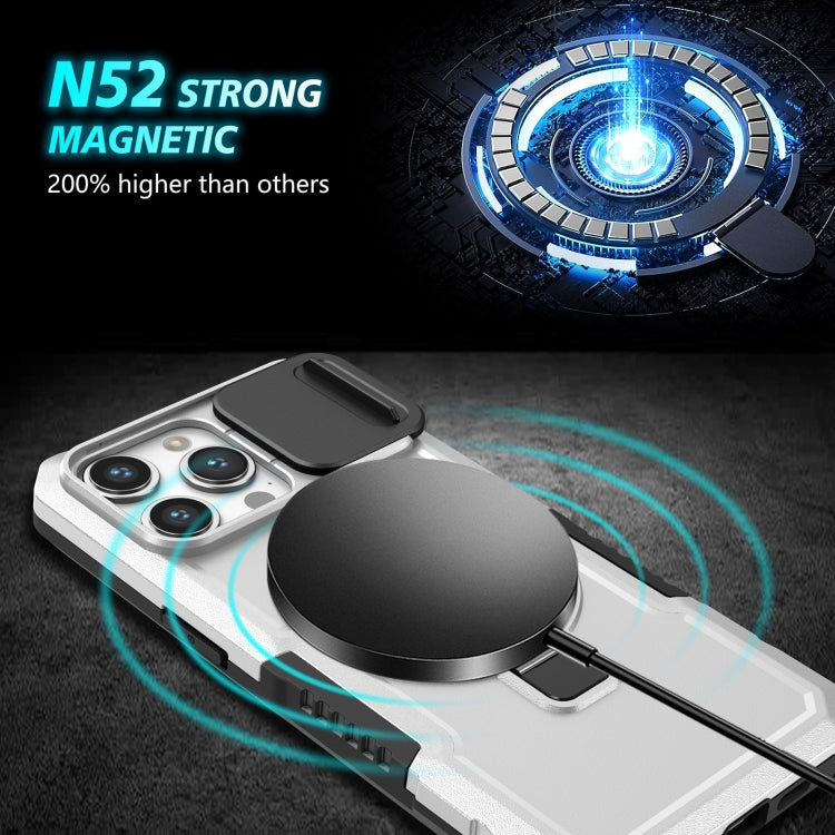 For iPhone 15 Pro Sliding Camshield Magsafe Holder TPU Hybrid PC Phone Case(Black White) - HoMEdemic™ 