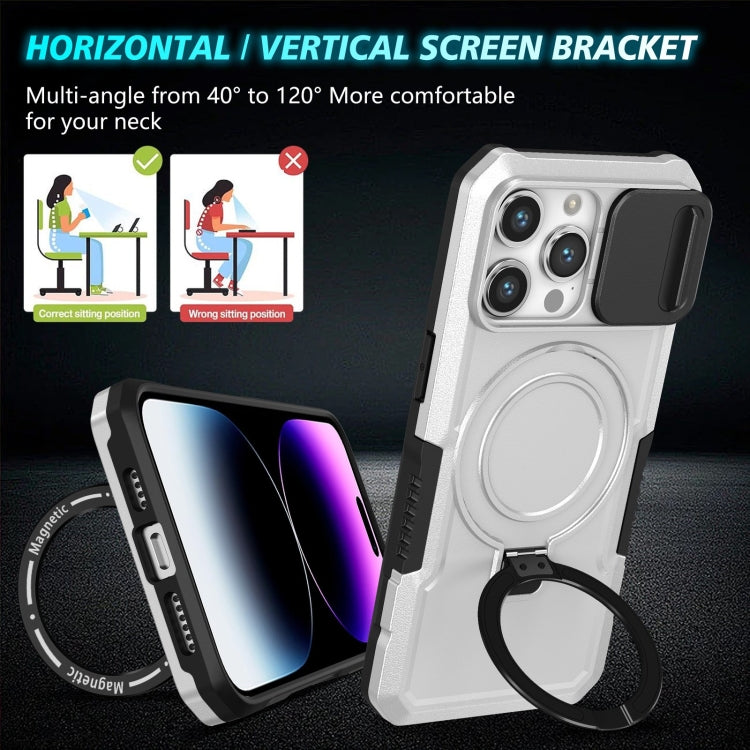 For iPhone 15 Pro Sliding Camshield Magsafe Holder TPU Hybrid PC Phone Case(Black White) - HoMEdemic™ 