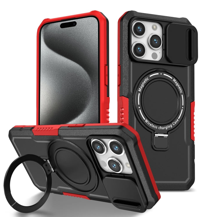 For iPhone 15 Pro Sliding Camshield Magsafe Holder TPU Hybrid PC Phone Case(Black Red) - HoMEdemic™ 