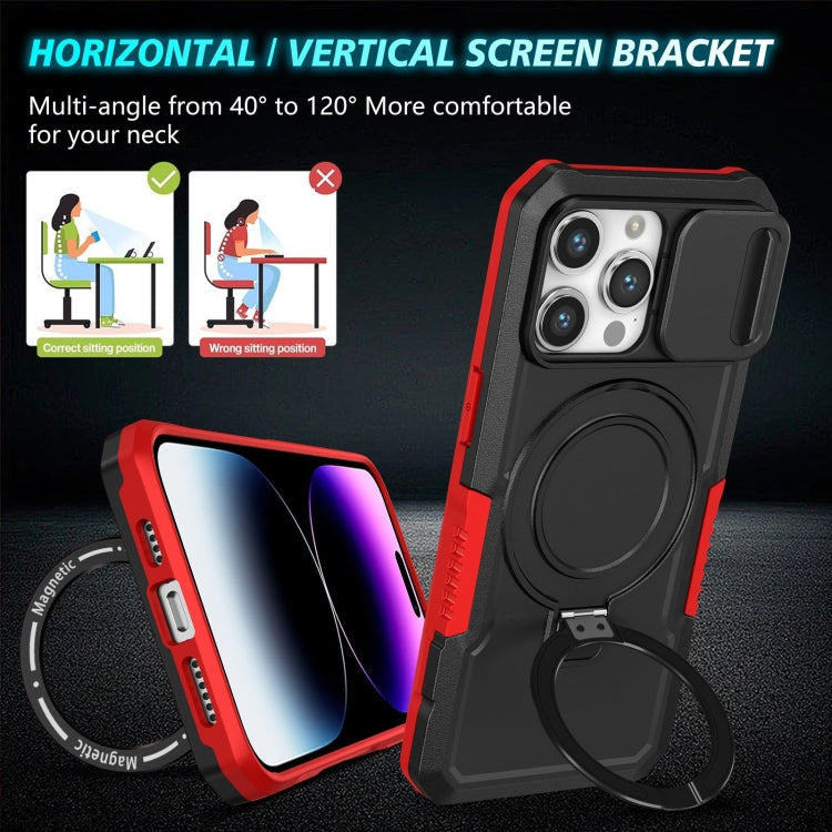 For iPhone 15 Pro Sliding Camshield Magsafe Holder TPU Hybrid PC Phone Case(Black Red) - HoMEdemic™ 