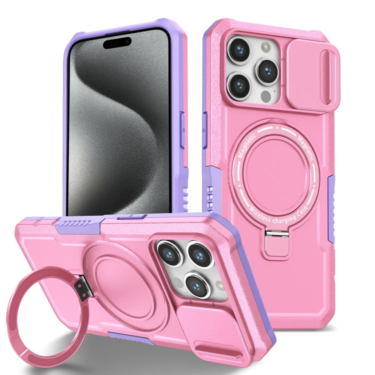 For iPhone 15 Pro Sliding Camshield Magsafe Holder TPU Hybrid PC Phone Case(Purple Pink) - HoMEdemic™ 