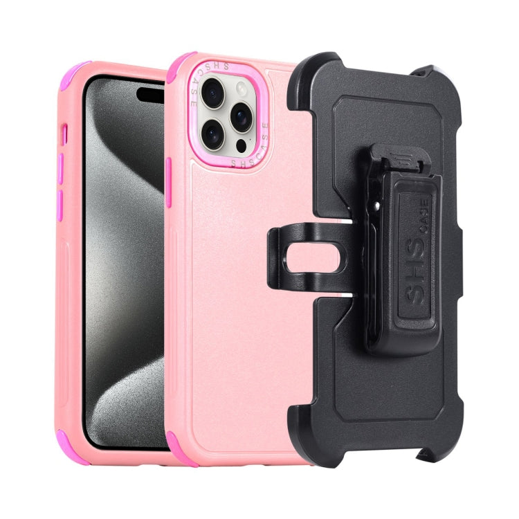 For iPhone 15 Pro 3 in 1 PC + TPU Sliding Sleeve Phone Case(Pink+Rose Red) - HoMEdemic™ 