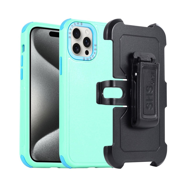 For iPhone 15 Pro 3 in 1 PC + TPU Sliding Sleeve Phone Case(Grass Green+Sky Blue) - HoMEdemic™ 