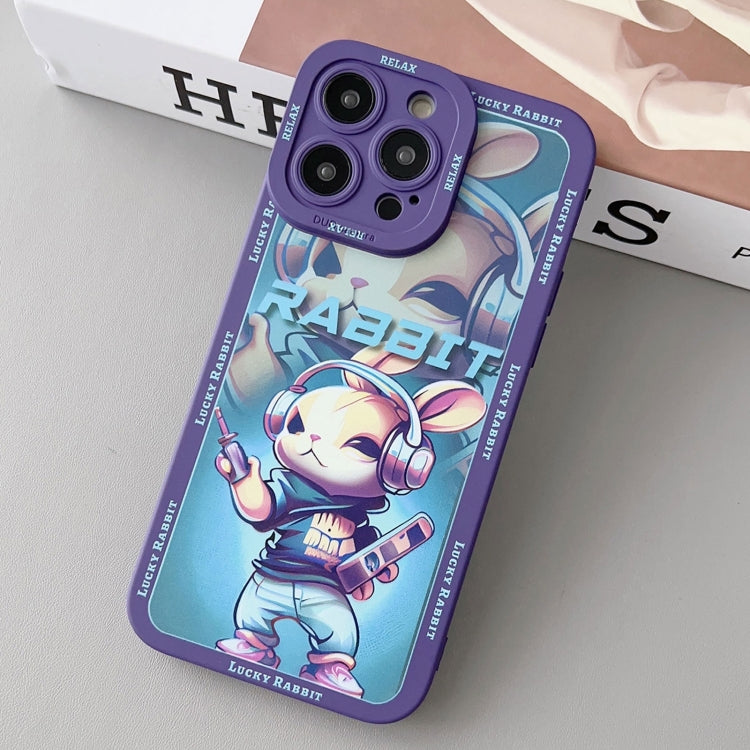 For iPhone 15 Pro Liquid Angel Eyes Hip Hop Rabbit TPU Phone Case(Purple Earphones) - HoMEdemic™ 