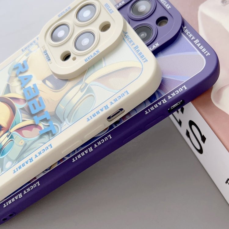 For iPhone 15 Pro Max Liquid Angel Eyes Hip Hop Rabbit TPU Phone Case(Purple Earphones) - HoMEdemic™ 