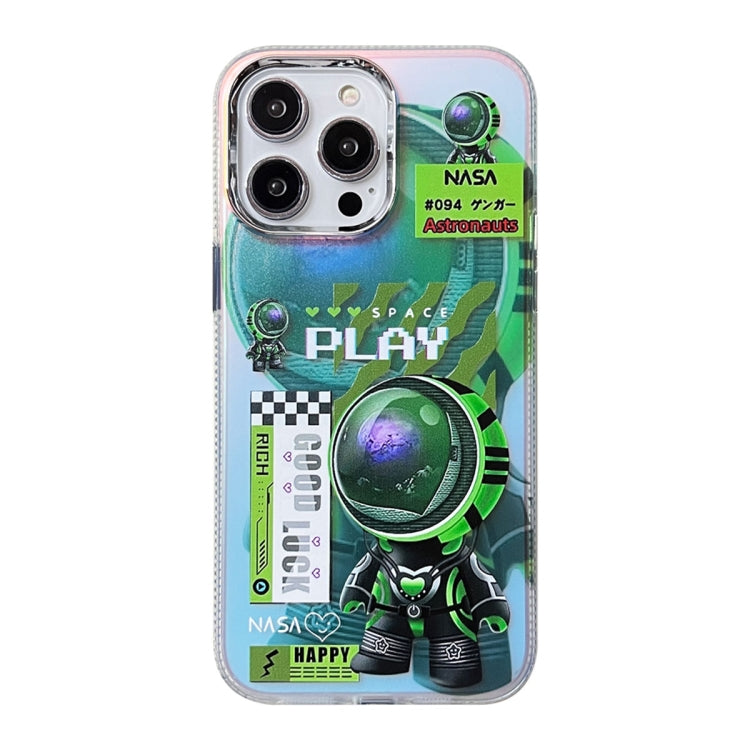 For iPhone 15 Pro Fluorescent Laser Astronaut Phone Case(Green) - HoMEdemic™ 