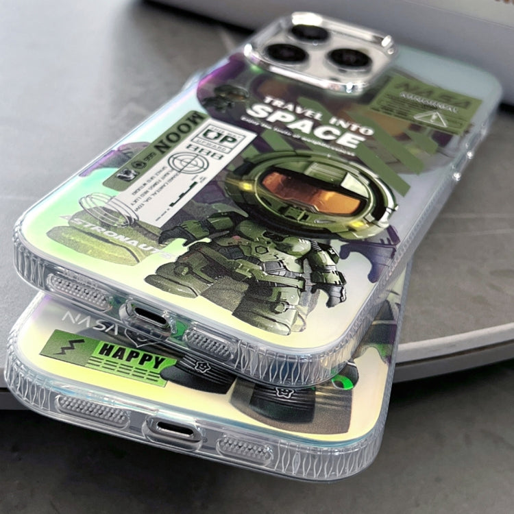 For iPhone 15 Pro Fluorescent Laser Astronaut Phone Case(Green) - HoMEdemic™ 