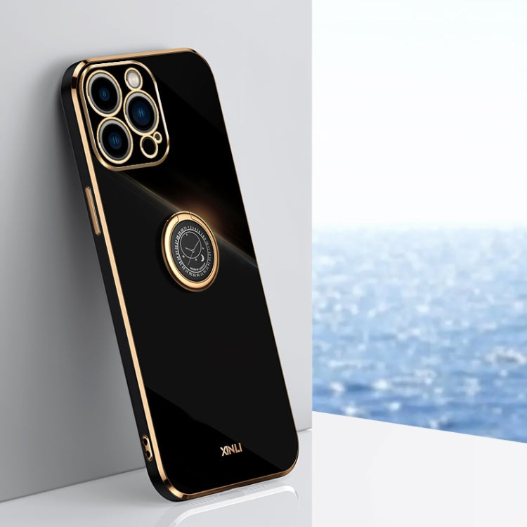For iPhone 15 Pro Max XINLI Straight Edge 6D Electroplate TPU Phone Case with Ring Holder(Black) - HoMEdemic™ 