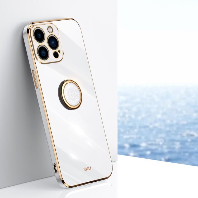 For iPhone 15 Pro Max XINLI Straight Edge 6D Electroplate TPU Phone Case with Ring Holder(White) - HoMEdemic™ 