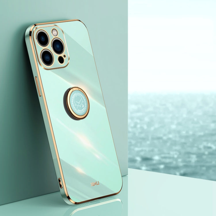 For iPhone 15 Pro Max XINLI Straight Edge 6D Electroplate TPU Phone Case with Ring Holder(Mint Green) - HoMEdemic™ 