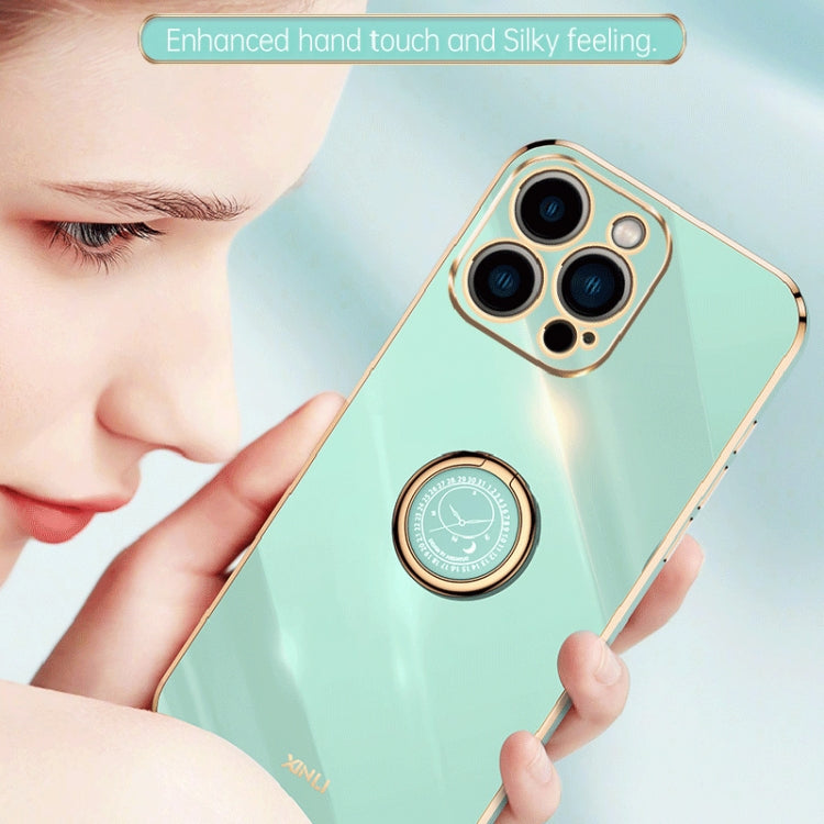 For iPhone 15 Pro Max XINLI Straight Edge 6D Electroplate TPU Phone Case with Ring Holder(Mint Green) - HoMEdemic™ 