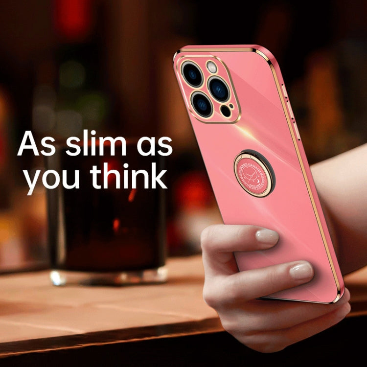 For iPhone 15 Pro XINLI Straight Edge 6D Electroplate TPU Phone Case with Ring Holder(Cherry Purple) - HoMEdemic™ 
