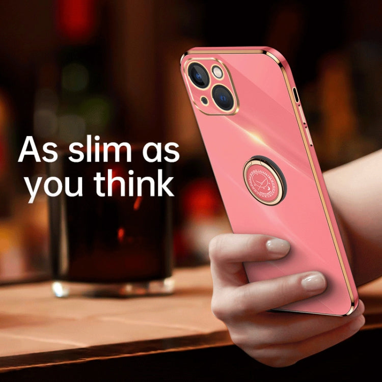 For iPhone 15 Plus XINLI Straight Edge 6D Electroplate TPU Phone Case with Ring Holder(Cherry Purple) - HoMEdemic™ 