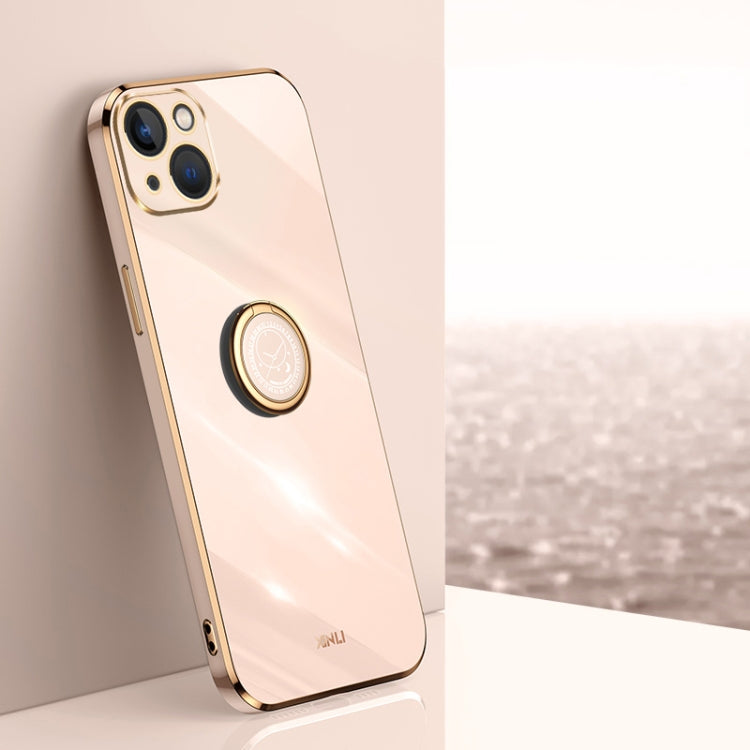For iPhone 15 Plus XINLI Straight Edge 6D Electroplate TPU Phone Case with Ring Holder(Pink) - HoMEdemic™ 
