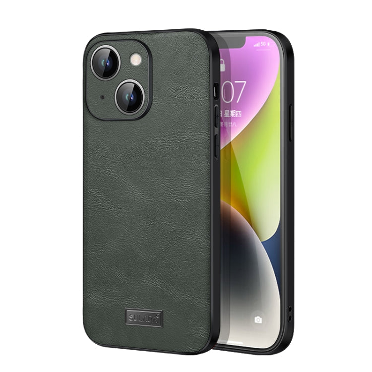 For iPhone 15 SULADA Shockproof TPU Hybrid Handmade Leather Phone Case(Green) - HoMEdemic™ 