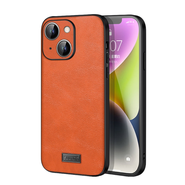 For iPhone 15 SULADA Shockproof TPU Hybrid Handmade Leather Phone Case(Orange) - HoMEdemic™ 