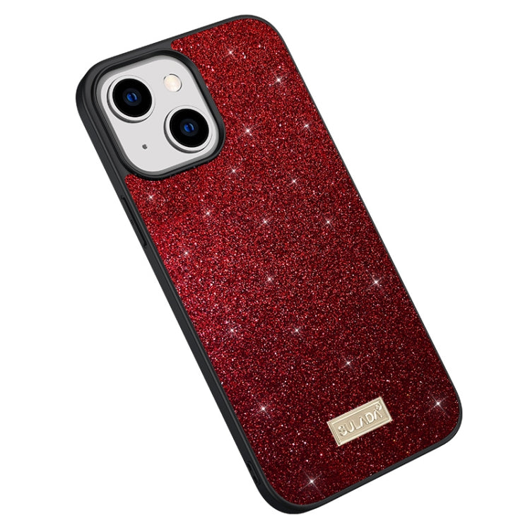For iPhone 15 SULADA Glittery PC Hybrid TPU Handmade Leather Phone Case(Red) - HoMEdemic™ 
