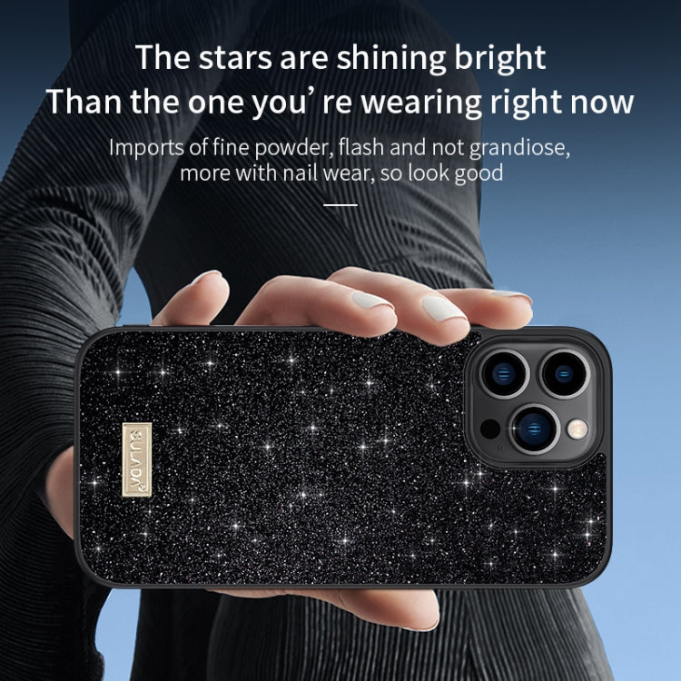 For iPhone 15 SULADA Glittery PC Hybrid TPU Handmade Leather Phone Case(Black) - HoMEdemic™ 