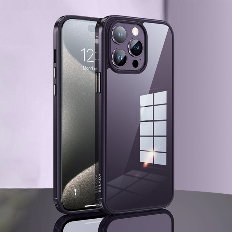 For iPhone 15 Pro Max SULADA Metal Frame + Nano Glass + TPU Phone Case(Dark Purple) - HoMEdemic™ 