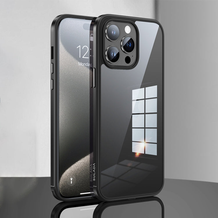 For iPhone 15 Pro Max SULADA Metal Frame + Nano Glass + TPU Phone Case(Black) - HoMEdemic™ 
