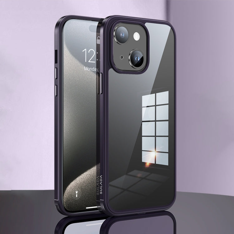 For iPhone 15 SULADA Metal Frame + Nano Glass + TPU Phone Case(Dark Purple) - HoMEdemic™ 