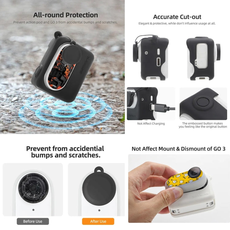 For Insta360 GO 3 Sunnylife Silicone Case Stickers Skin Wrap Lens Cover with Neck Strap(Black) - HoMEdemic™ 
