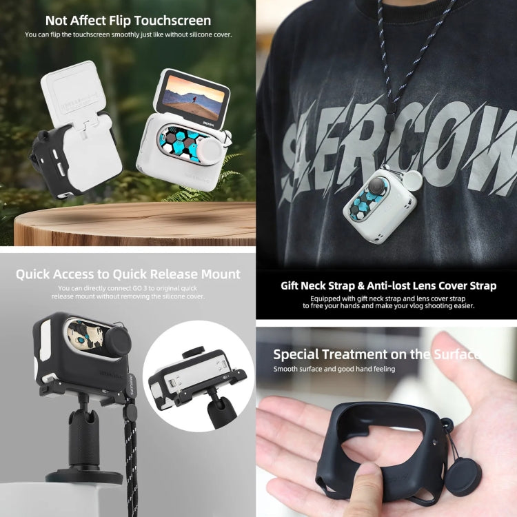 For Insta360 GO 3 Sunnylife Silicone Case Stickers Skin Wrap Lens Cover with Neck Strap(Black) - HoMEdemic™ 