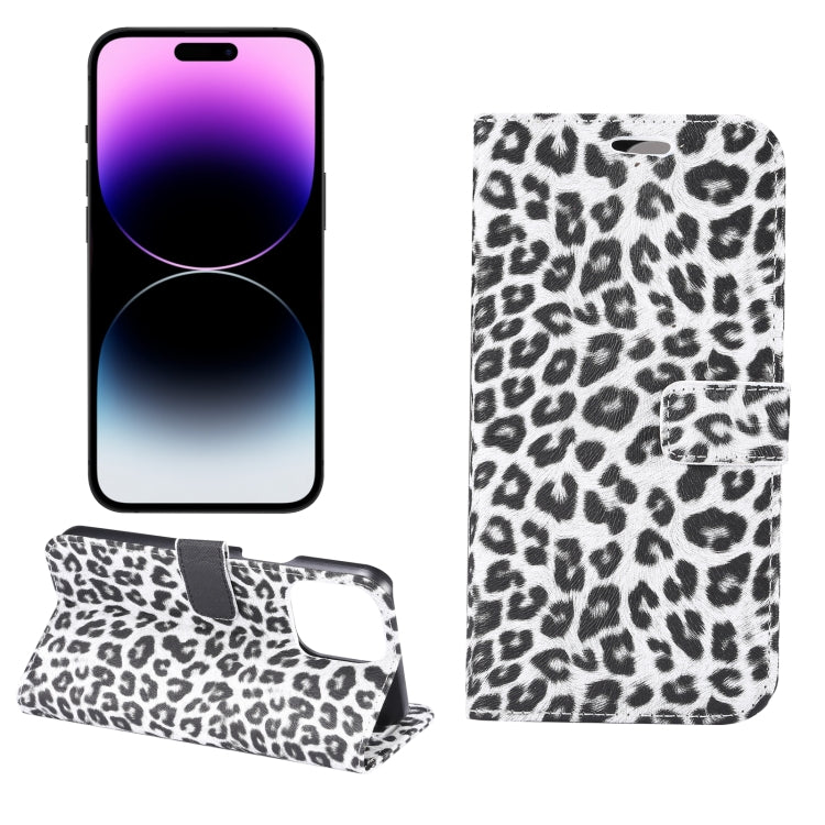 For iPhone 15 Pro Max Leopard Pattern Horizontal Flip Leather Phone Case(White) - HoMEdemic™ 