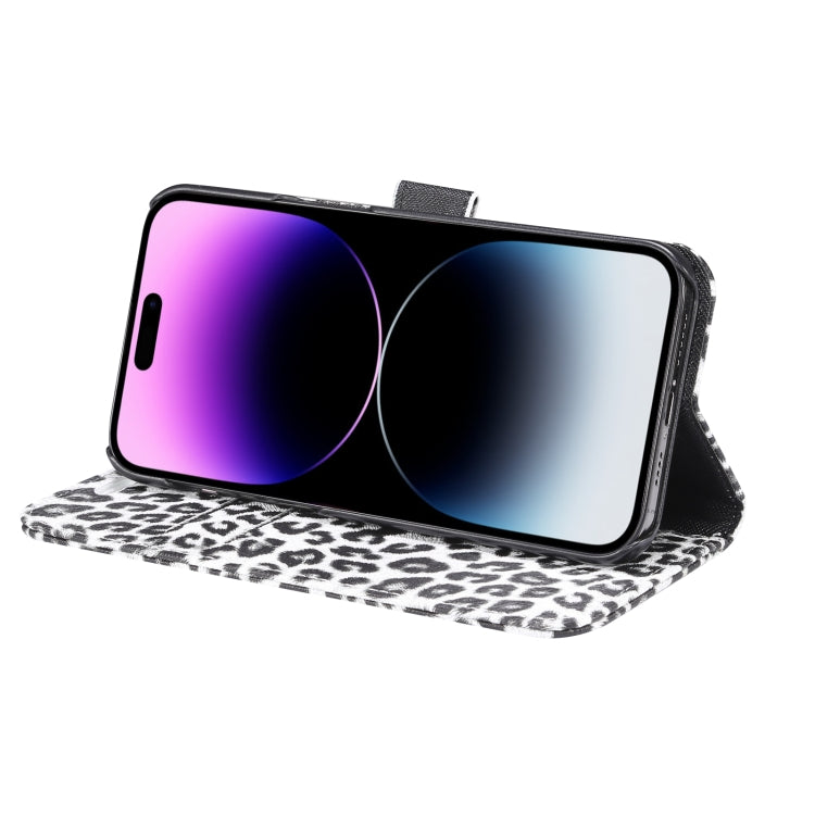 For iPhone 15 Pro Max Leopard Pattern Horizontal Flip Leather Phone Case(White) - HoMEdemic™ 