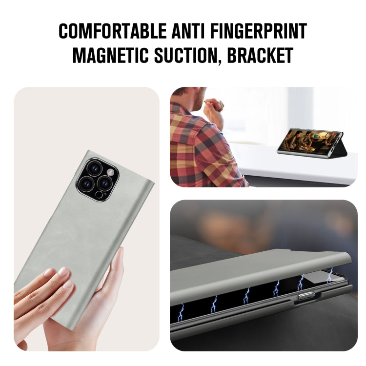 For iPhone 15 Pro Max Magnetic Napa Texture Leather Phone Case with Holder(Grey) - HoMEdemic™ 