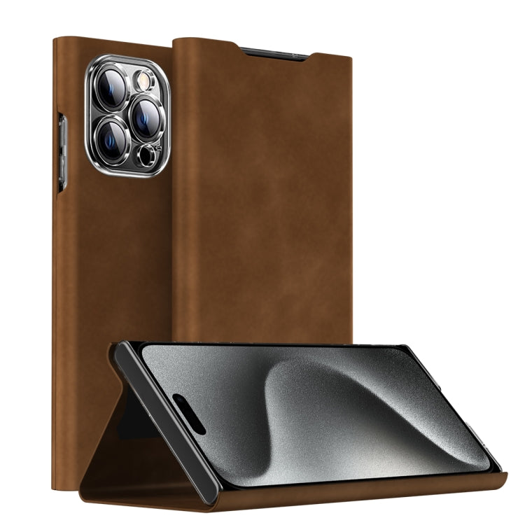 For iPhone 15 Pro Max Magnetic Napa Texture Leather Phone Case with Holder(Brown) - HoMEdemic™ 