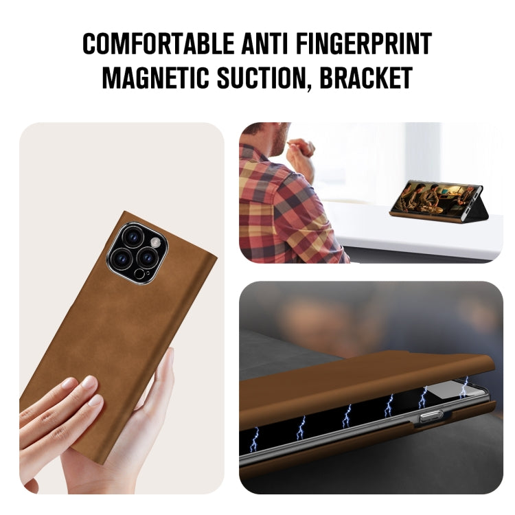 For iPhone 15 Pro Max Magnetic Napa Texture Leather Phone Case with Holder(Brown) - HoMEdemic™ 