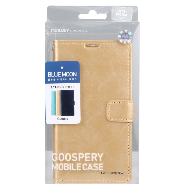 For iPhone 15 Pro Max GOOSPERY BLUE MOON Crazy Horse Texture Leather Phone Case(Gold) - HoMEdemic™ 