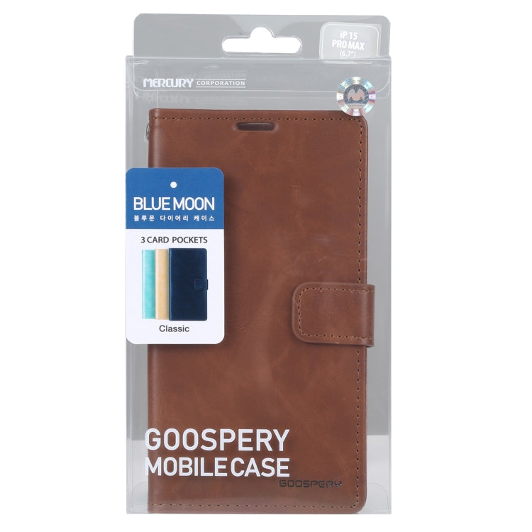 For iPhone 15 Pro Max GOOSPERY BLUE MOON Crazy Horse Texture Leather Phone Case(Brown) - HoMEdemic™ 