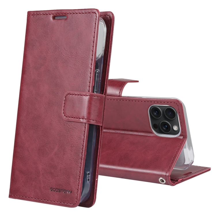 For iPhone 15 Pro Max GOOSPERY BLUE MOON Crazy Horse Texture Leather Phone Case(Wine Red) - HoMEdemic™ 