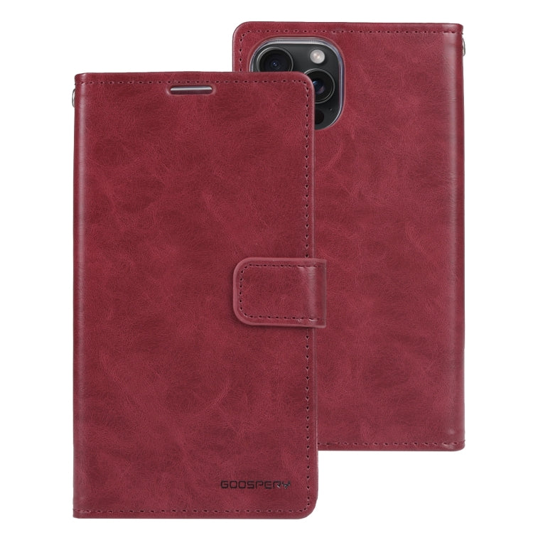 For iPhone 15 Pro Max GOOSPERY BLUE MOON Crazy Horse Texture Leather Phone Case(Wine Red) - HoMEdemic™ 