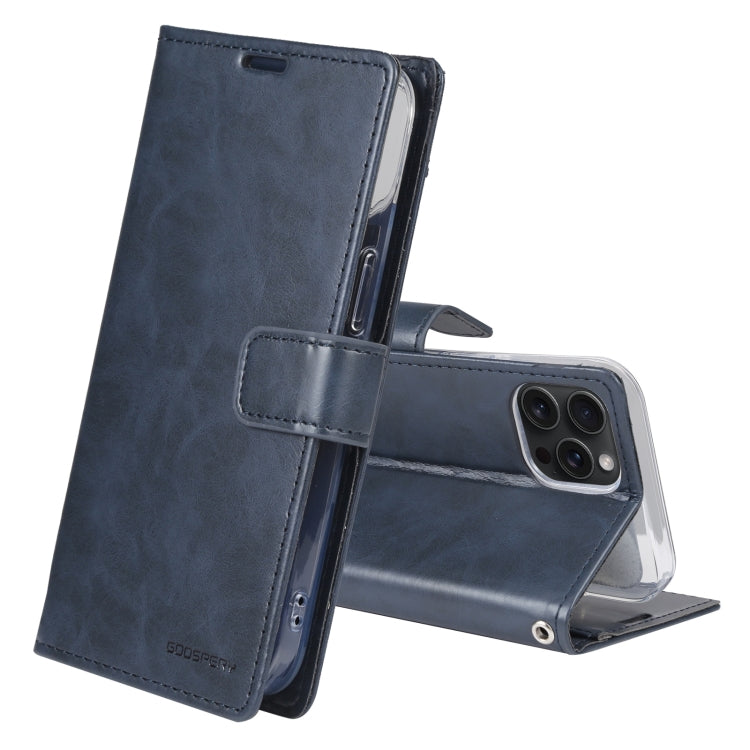 For iPhone 15 Pro Max GOOSPERY BLUE MOON Crazy Horse Texture Leather Phone Case(Dark Blue) - HoMEdemic™ 