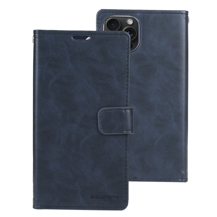 For iPhone 15 Pro Max GOOSPERY BLUE MOON Crazy Horse Texture Leather Phone Case(Dark Blue) - HoMEdemic™ 