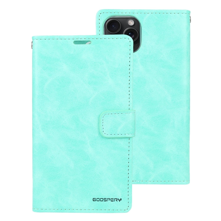 For iPhone 15 Pro Max GOOSPERY BLUE MOON Crazy Horse Texture Leather Phone Case(Mint Green) - HoMEdemic™ 