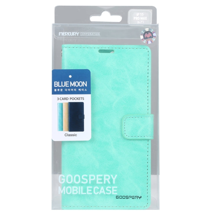 For iPhone 15 Pro Max GOOSPERY BLUE MOON Crazy Horse Texture Leather Phone Case(Mint Green) - HoMEdemic™ 