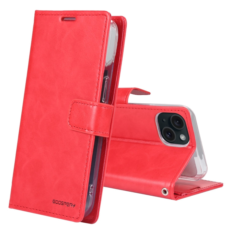 For iPhone 15 Plus GOOSPERY BLUE MOON Crazy Horse Texture Leather Phone Case(Red) - HoMEdemic™ 