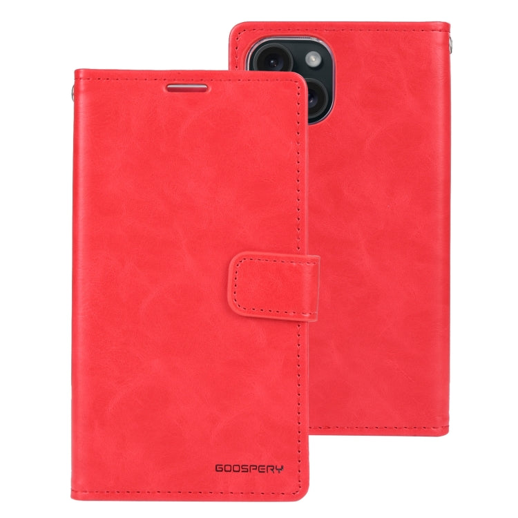 For iPhone 15 Plus GOOSPERY BLUE MOON Crazy Horse Texture Leather Phone Case(Red) - HoMEdemic™ 