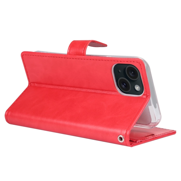 For iPhone 15 Plus GOOSPERY BLUE MOON Crazy Horse Texture Leather Phone Case(Red) - HoMEdemic™ 