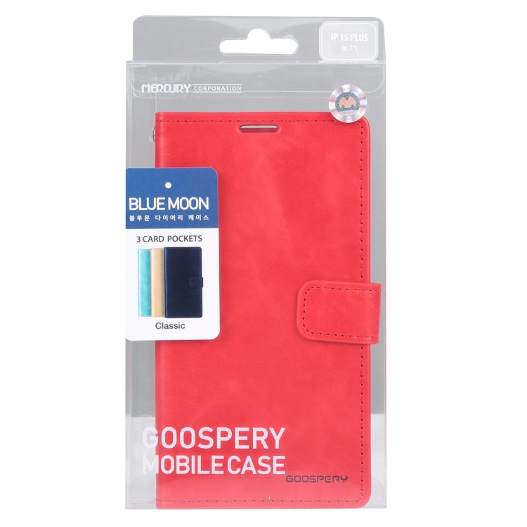 For iPhone 15 Plus GOOSPERY BLUE MOON Crazy Horse Texture Leather Phone Case(Red) - HoMEdemic™ 
