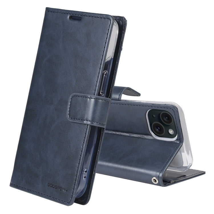For iPhone 15 Plus GOOSPERY BLUE MOON Crazy Horse Texture Leather Phone Case(Dark Blue) - HoMEdemic™ 