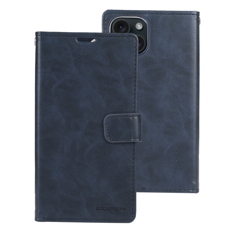 For iPhone 15 Plus GOOSPERY BLUE MOON Crazy Horse Texture Leather Phone Case(Dark Blue) - HoMEdemic™ 